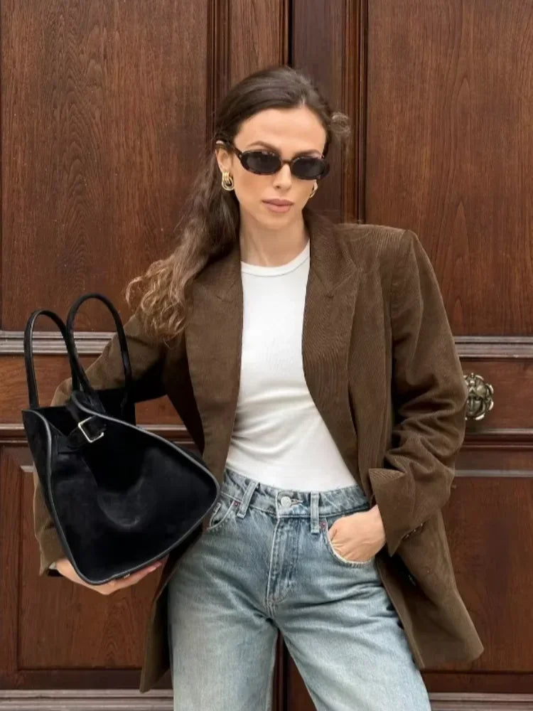 Plain Lapel Suede Coat