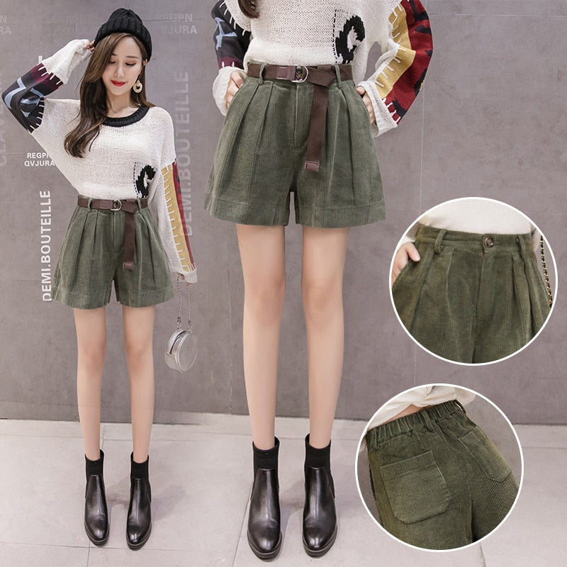Corduroy High Waist Warm Winter Short