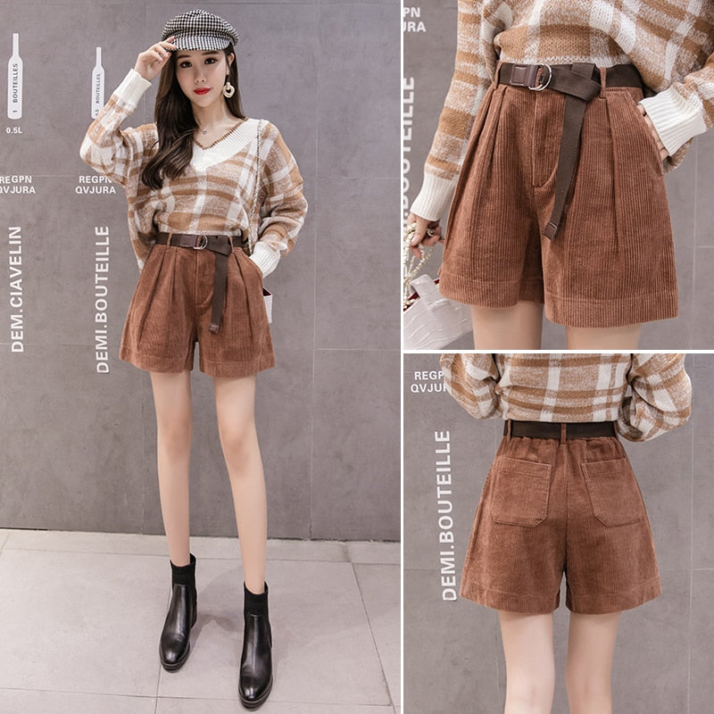 Corduroy High Waist Warm Winter Short