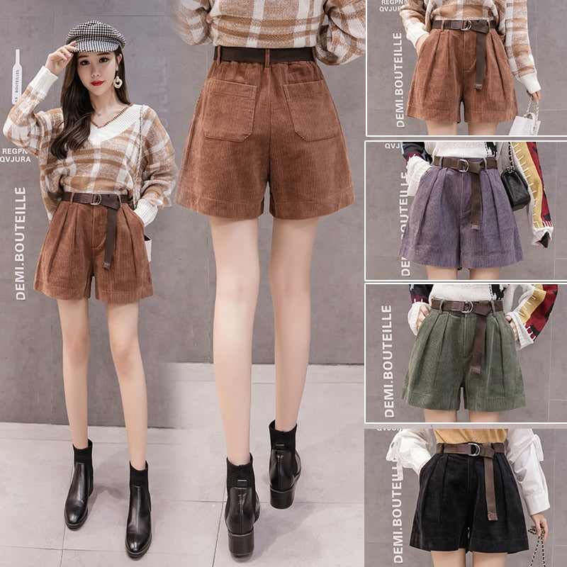 Corduroy High Waist Warm Winter Short