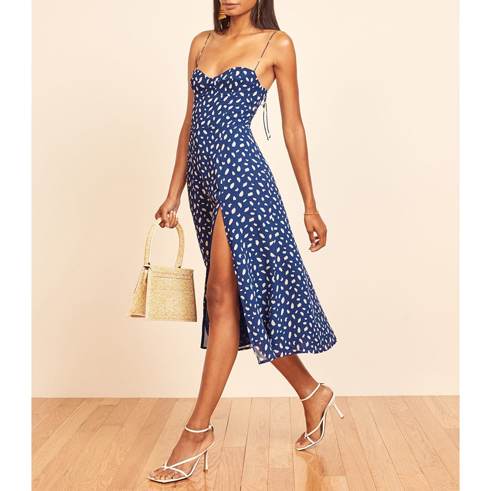 Printed Chiffon Sleeveless Slit Midi Dress