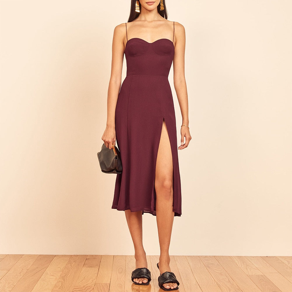 Printed Chiffon Sleeveless Slit Midi Dress
