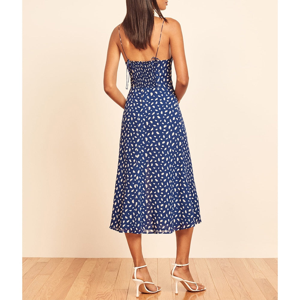 Printed Chiffon Sleeveless Slit Midi Dress