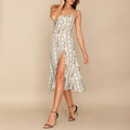 Printed Chiffon Sleeveless Slit Midi Dress