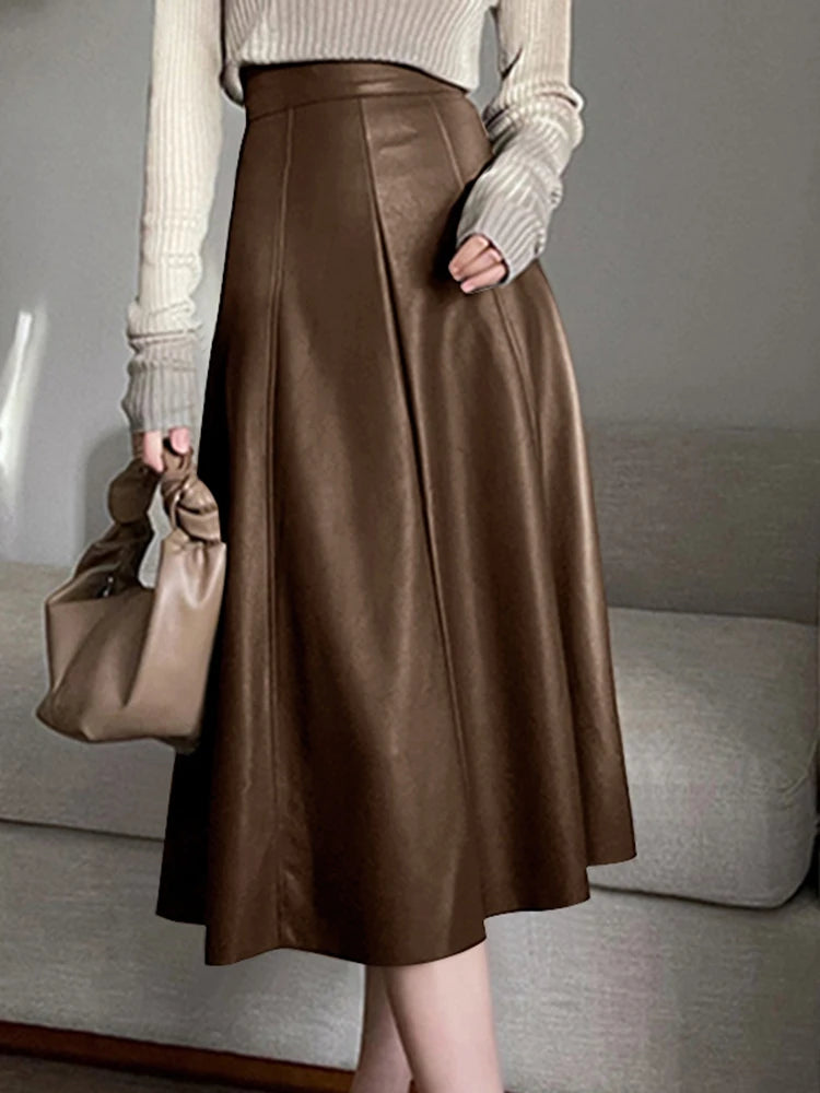 Elegant PU Leather High Waist Party Skirt