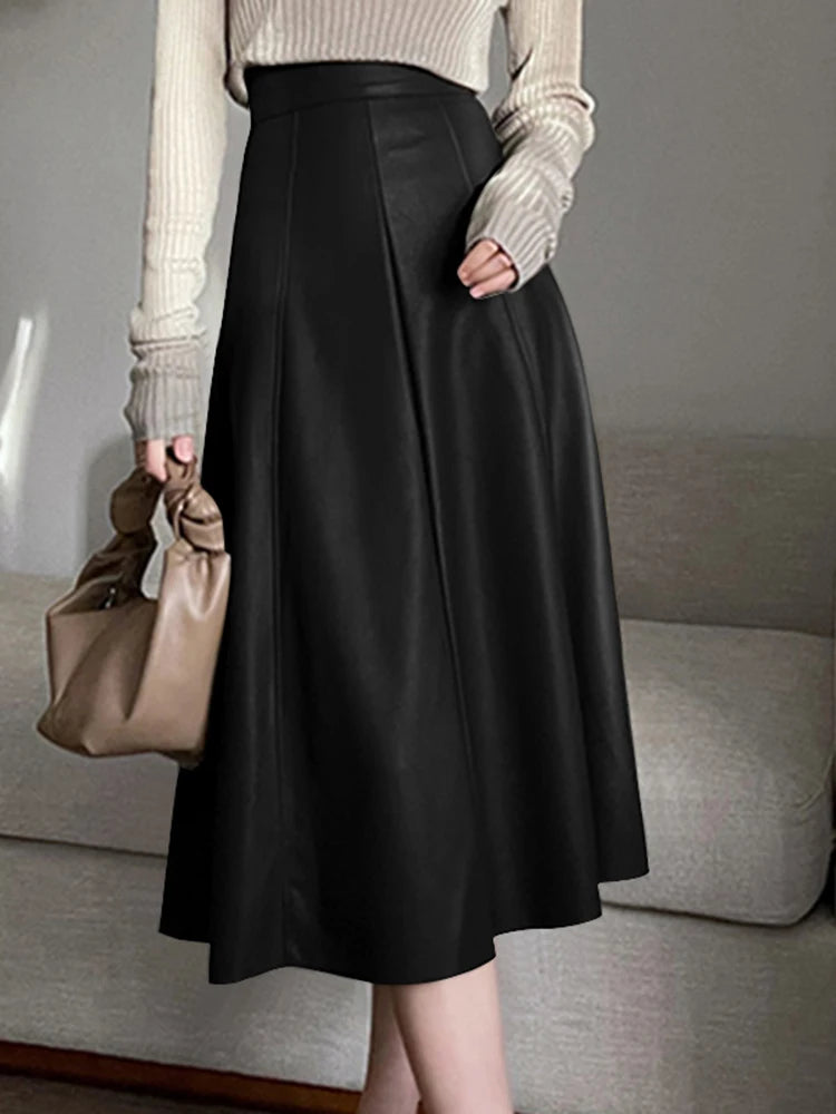 Elegant PU Leather High Waist Party Skirt