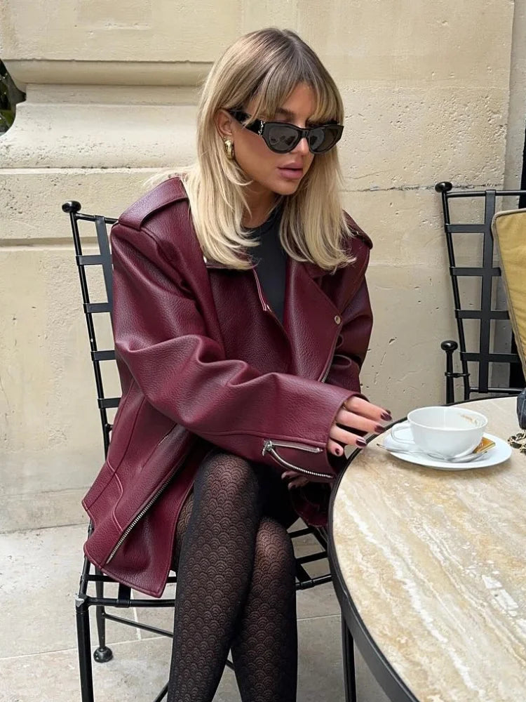 Burgundy Zip High Neck Coat