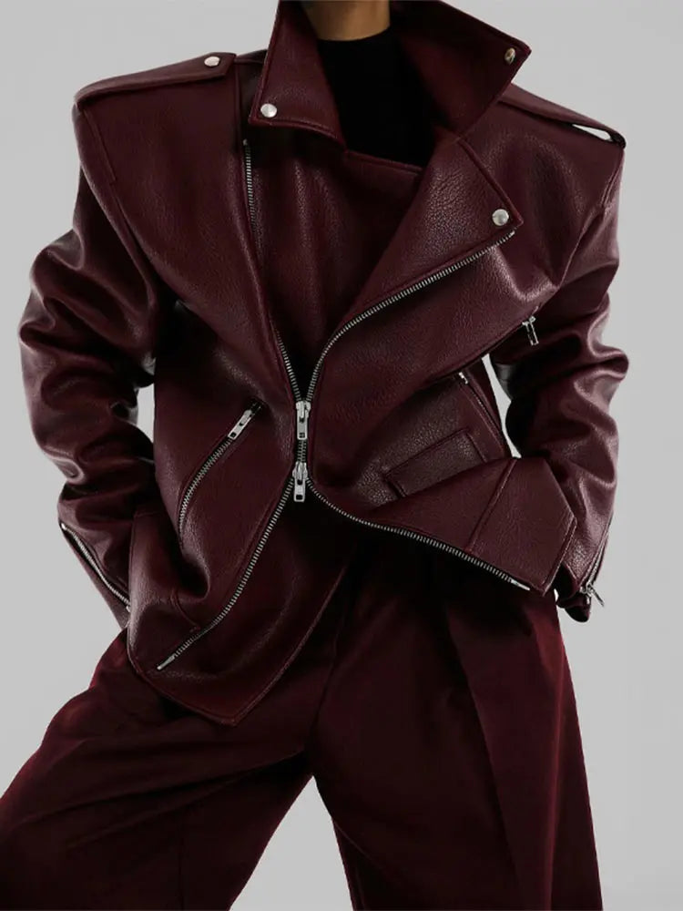 Burgundy Zip High Neck Coat