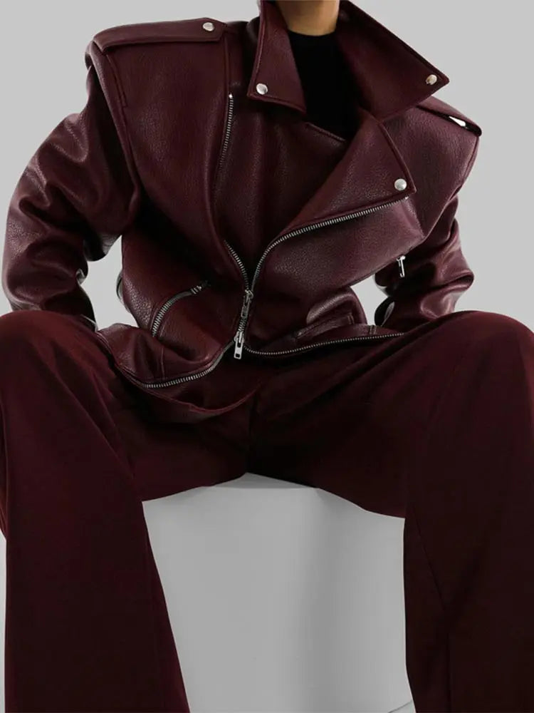 Burgundy Zip High Neck Coat