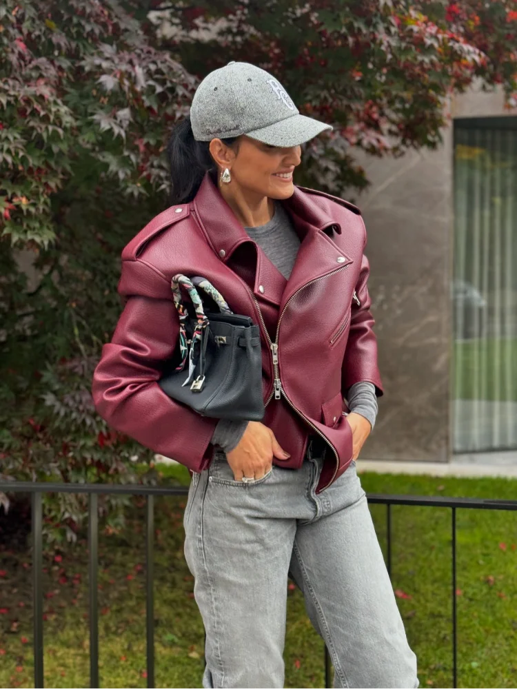 Burgundy Zip High Neck Coat