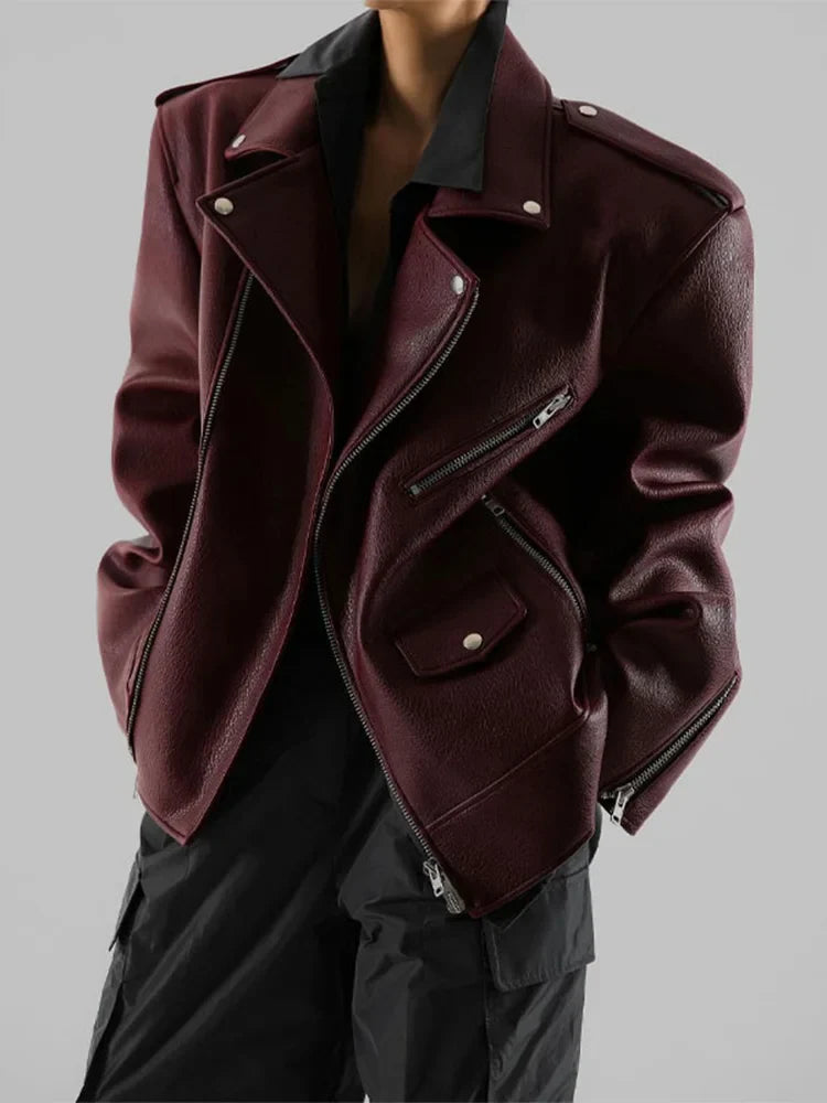 Burgundy Zip High Neck Coat