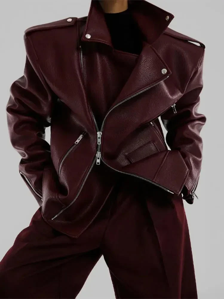 Burgundy Zip High Neck Coat