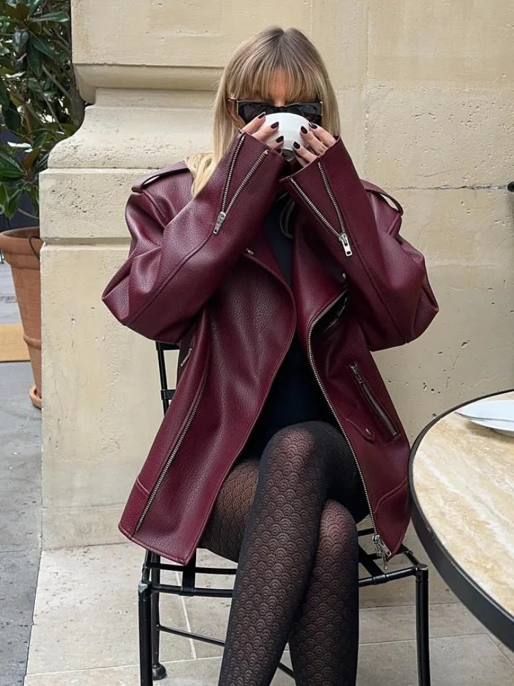 Burgundy Zip High Neck Coat