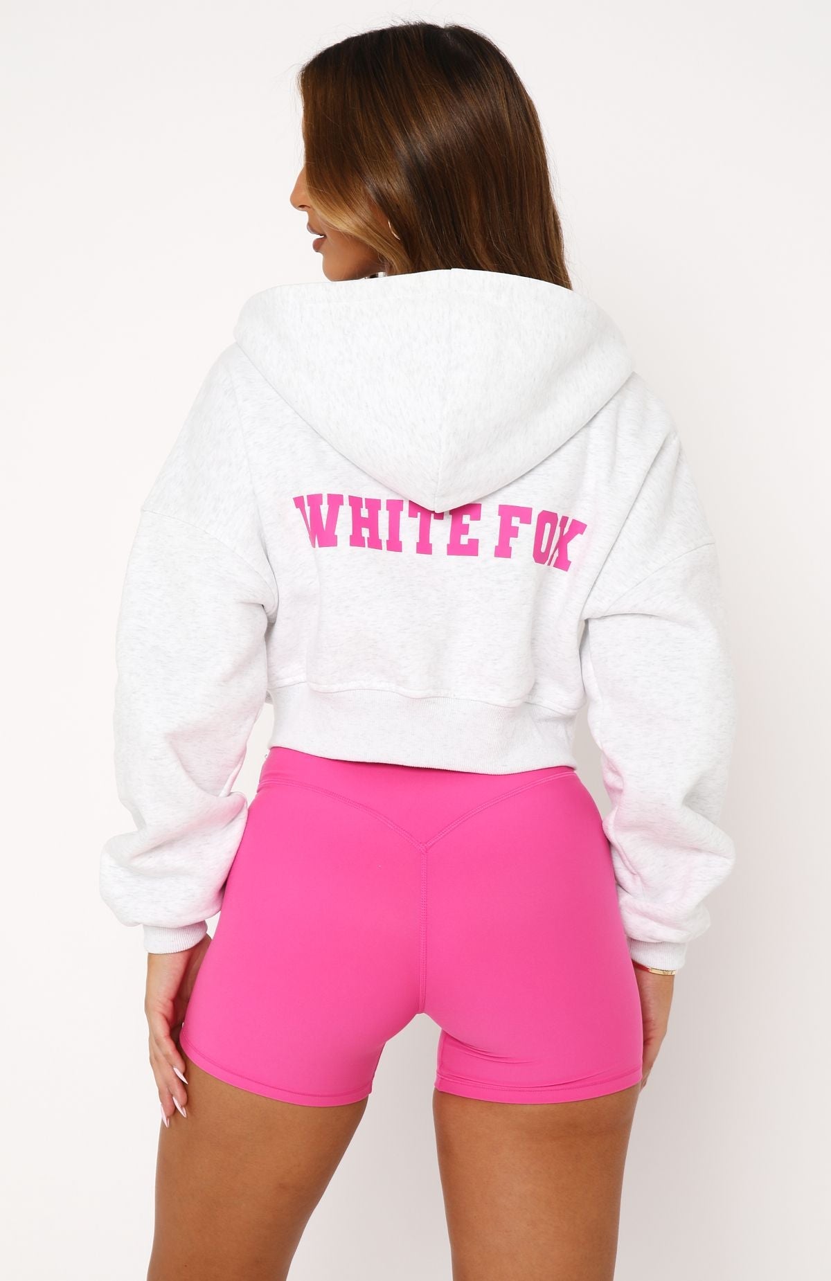 Stepping Out Cropped Grey-Pink Hoodie