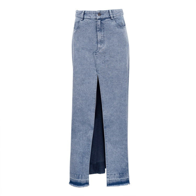 Cotton Retro Long A-Line Split Denim Maxi Dress