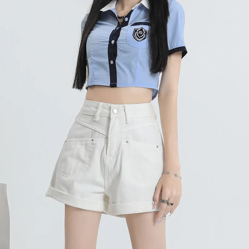 Slim High Waist Wide Leg Summer Street Short