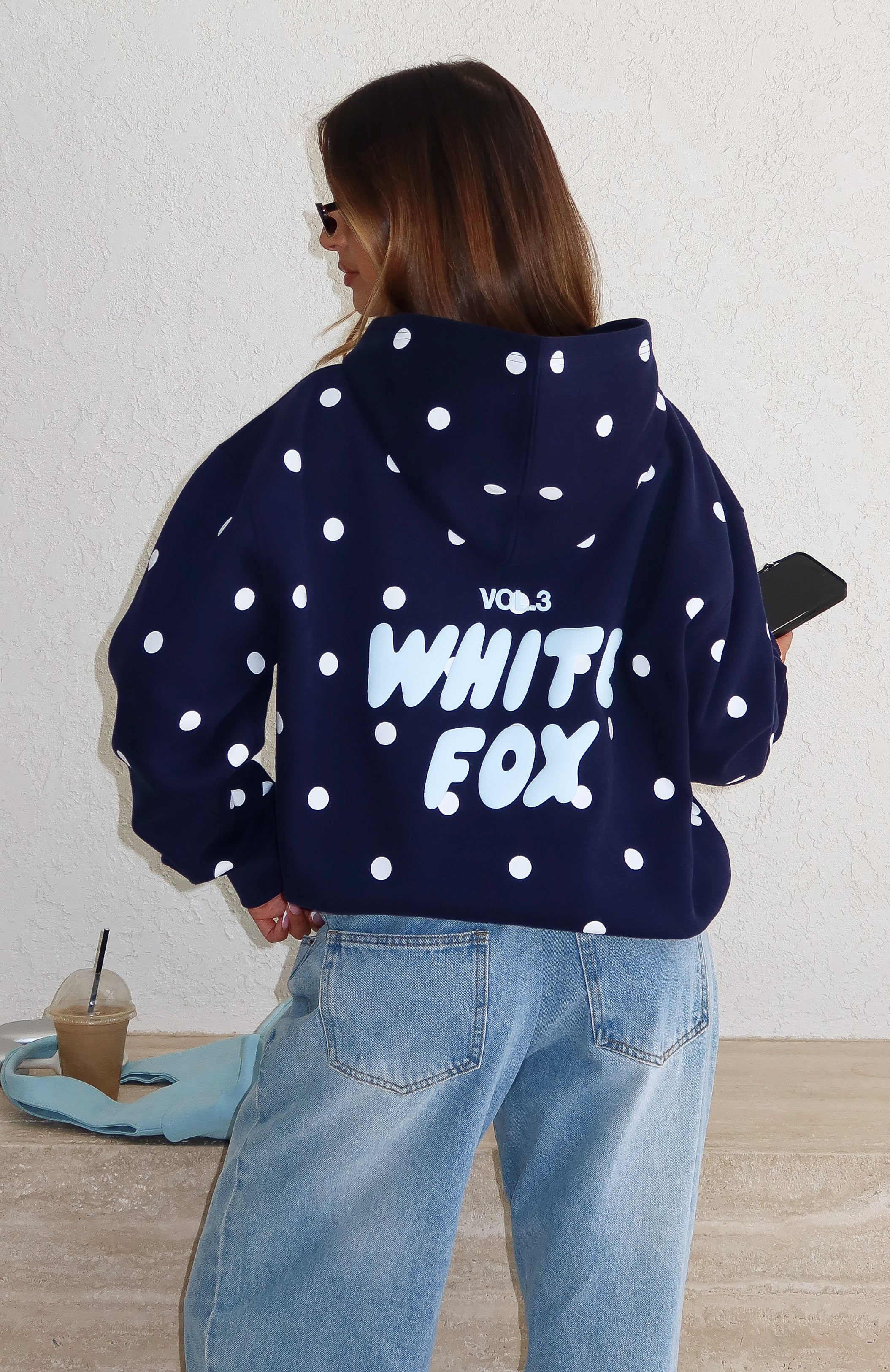 Offstage Printed Oversized Navy Polka Dot Hoodie