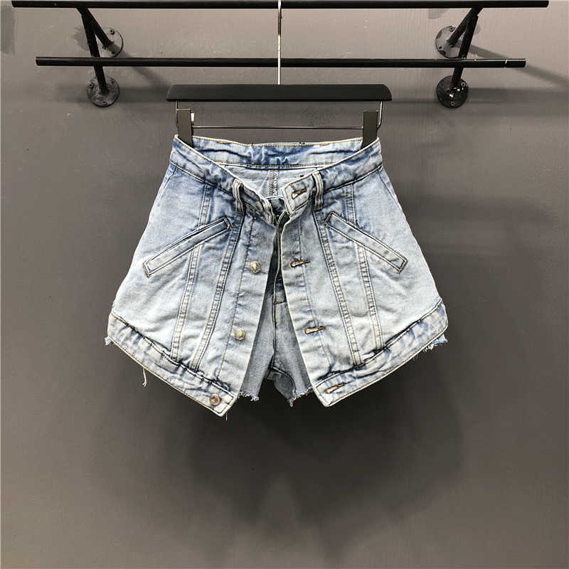 A-line High Waist Dual Layer Denim Short