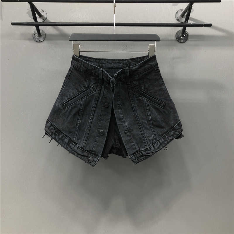 A-line High Waist Dual Layer Denim Short