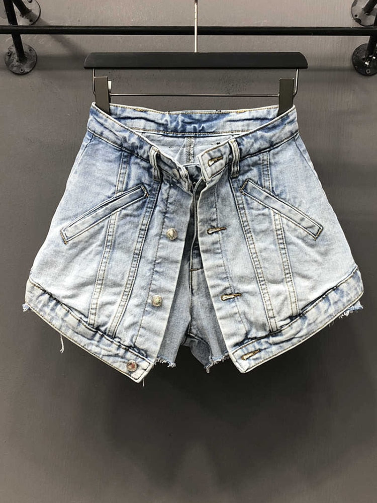 A-line High Waist Dual Layer Denim Short