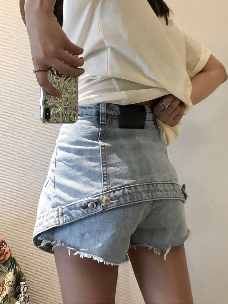 A-line High Waist Dual Layer Denim Short