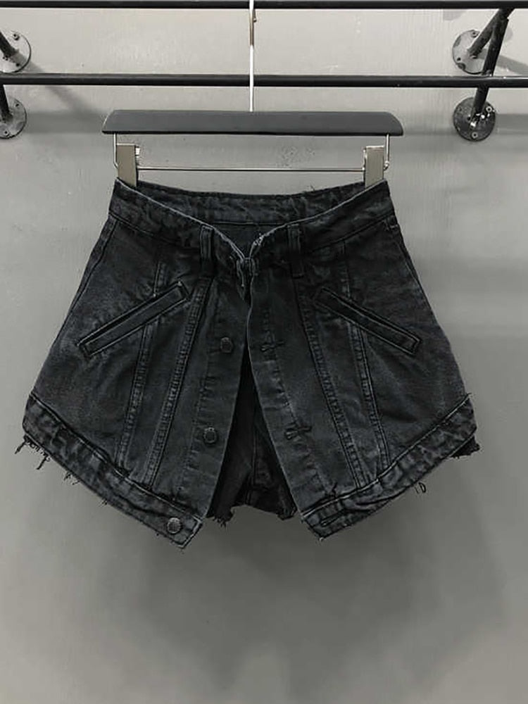 A-line High Waist Dual Layer Denim Short