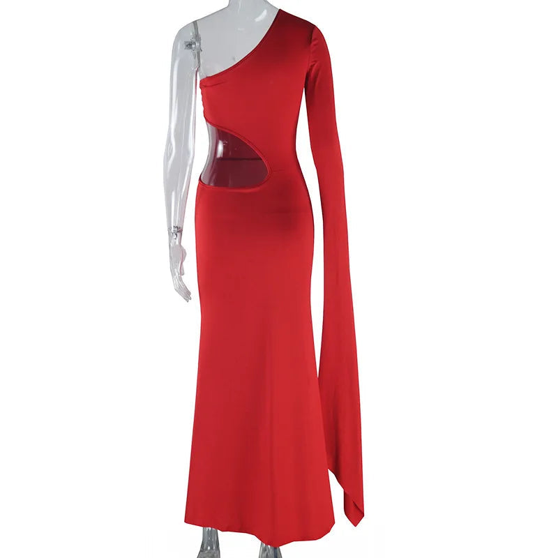 Incline Shoulder Hollow Party Maxi Dress