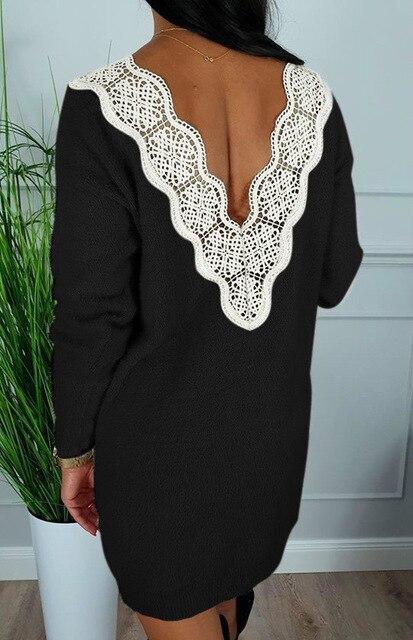 Lace Patchwork Deep V Back Club Mini Dress
