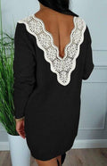 Lace Patchwork Deep V Long Sleeve Chic Party Dress