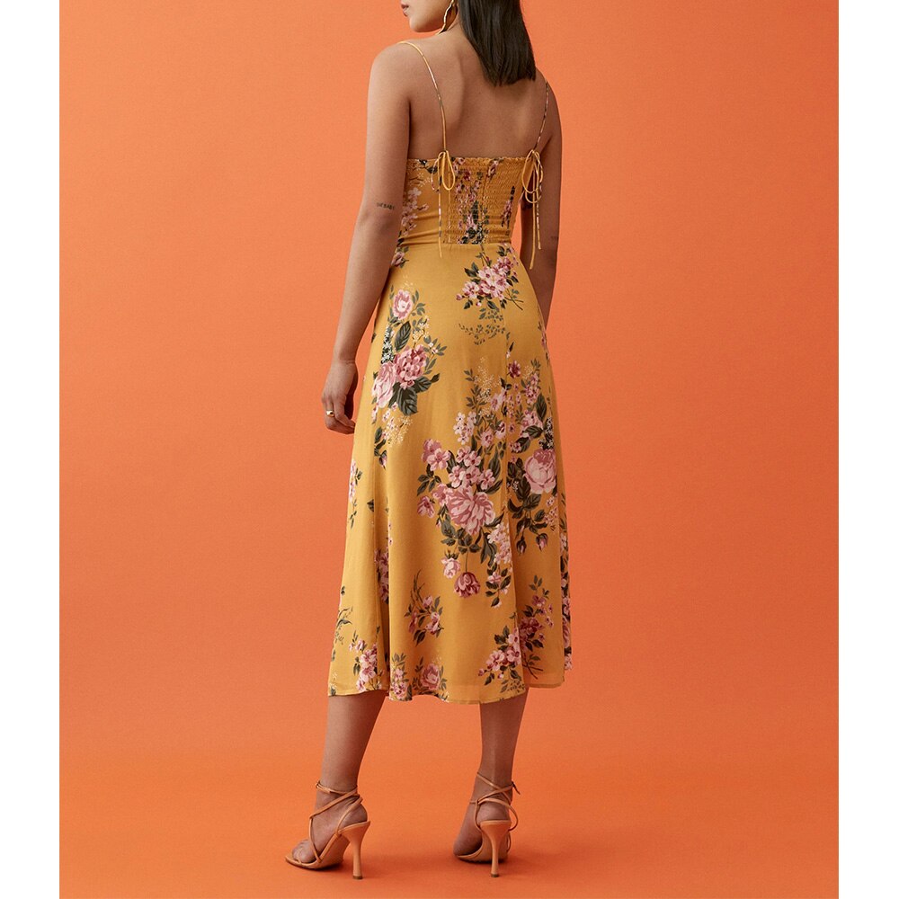 Vintage Spaghetti Strap Side Slit Midi Dress