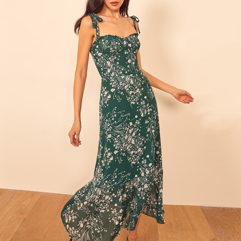 Vintage Chiffon Sweetheart Strap Midi Dress