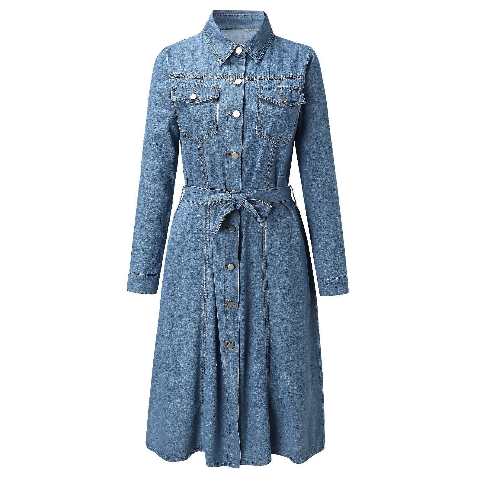 Denim Retro Casual Slim Midi Dress