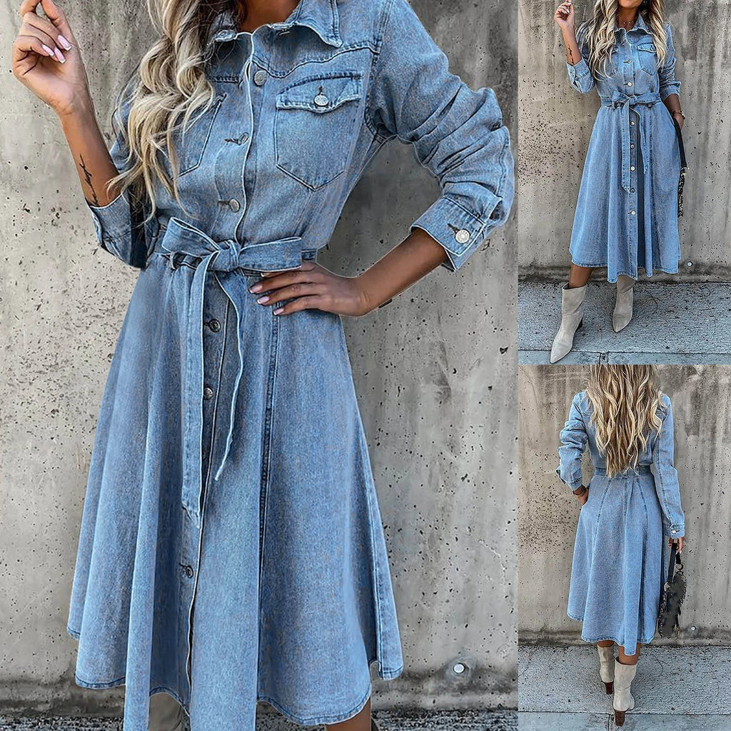 Denim Retro Casual Slim Midi Dress