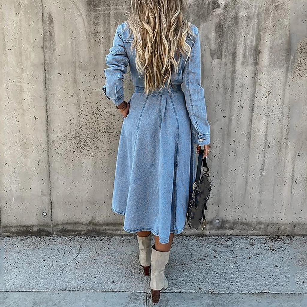 Denim Retro Casual Slim Midi Dress