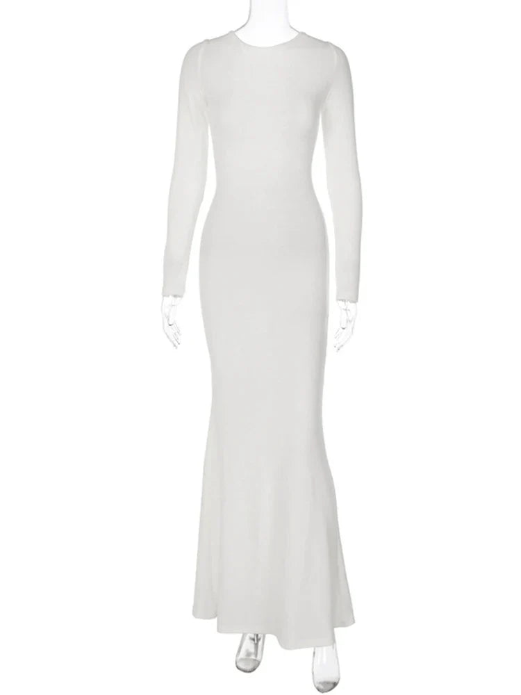 Lace Up Backless Long Sleeve Party Maxi Dress