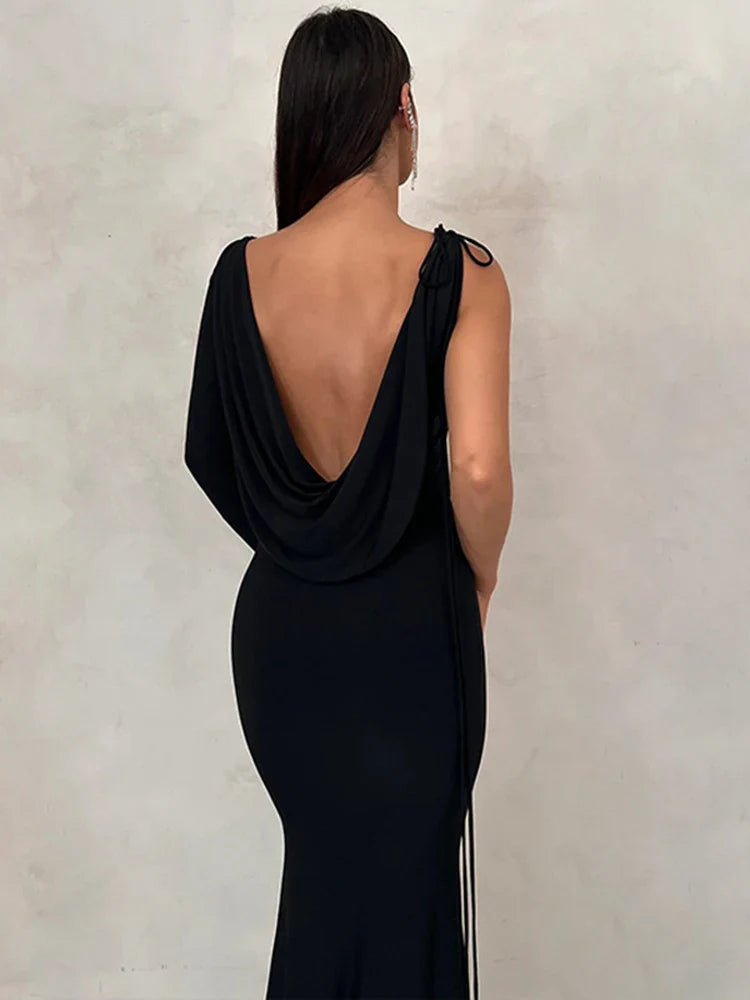 Lace Up Long Sleeve One Shoulder Party Evening Summer Maxi Dress