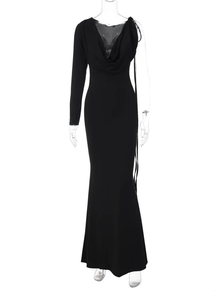 Lace Up Long Sleeve One Shoulder Party Evening Summer Maxi Dress
