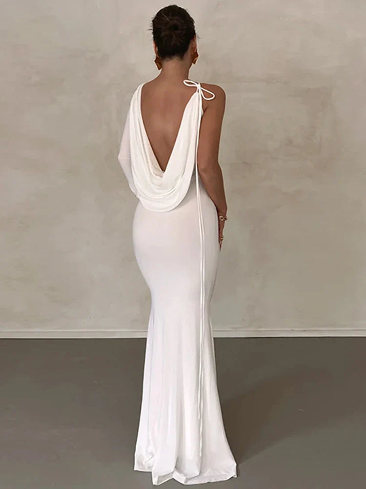 Lace Up Long Sleeve One Shoulder Party Evening Summer Maxi Dress