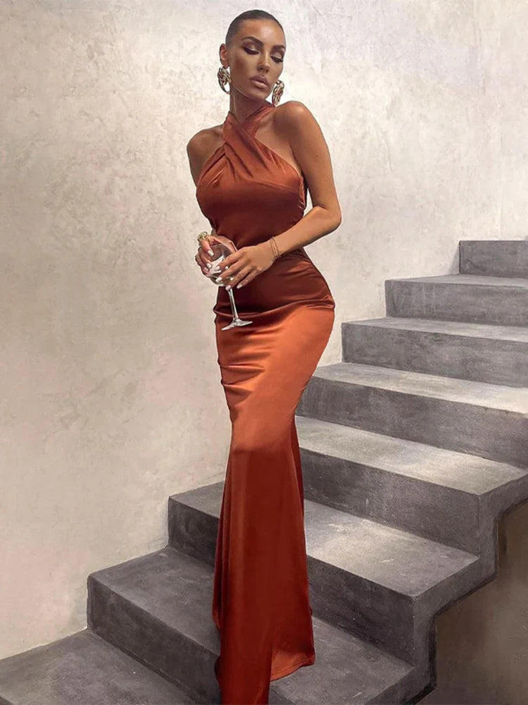 Sleeveless Cross Halter Backless Bodycon Party Maxi Dress