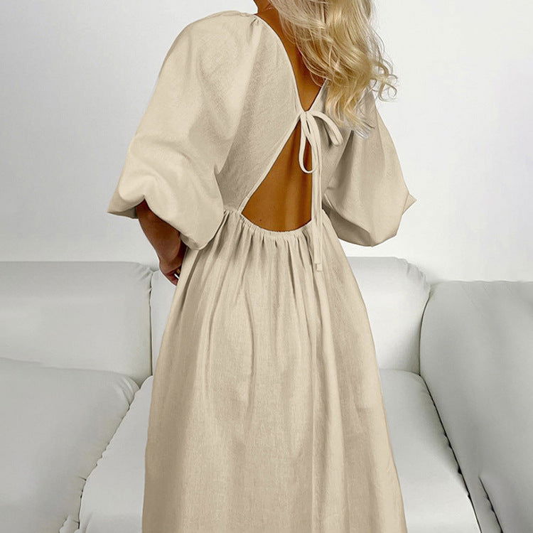 Cotton Hollow Backless Casual Maxi Dress
