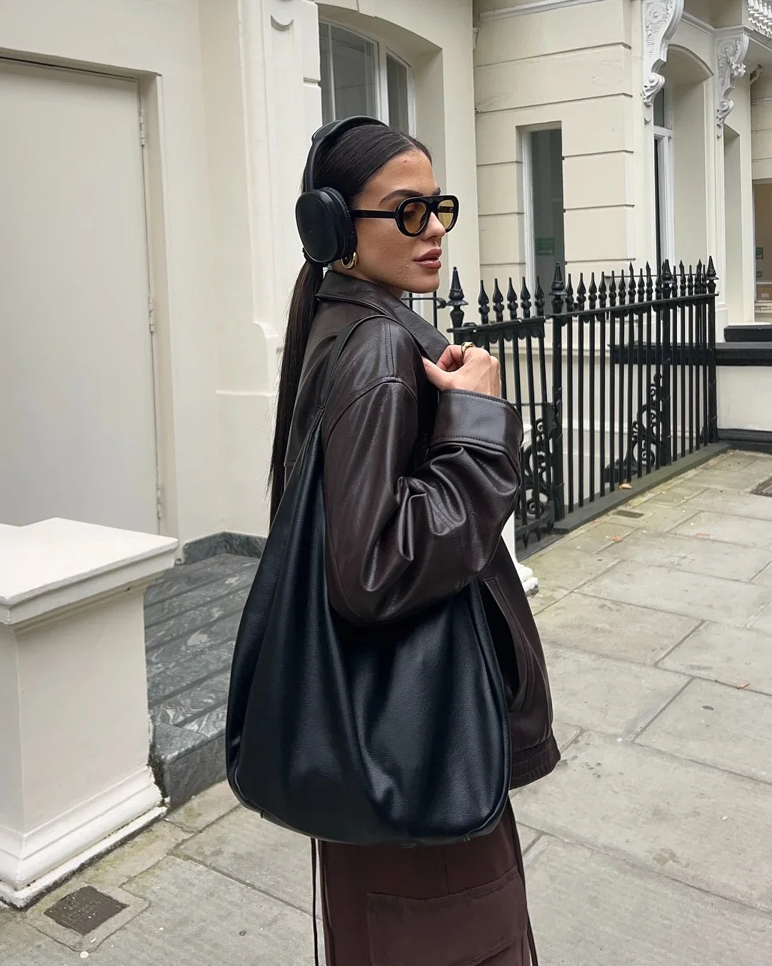 Chestnut Drawstring Leather Coat