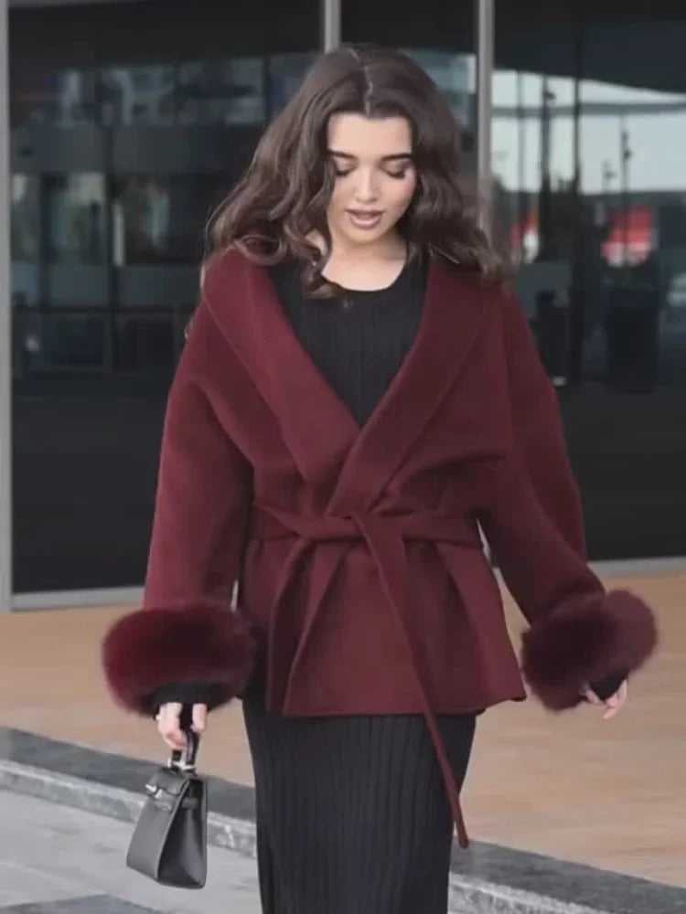 Burgundy Cuffed Wool Coat