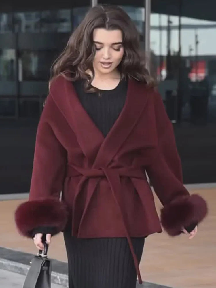 Burgundy Cuffed Wool Coat