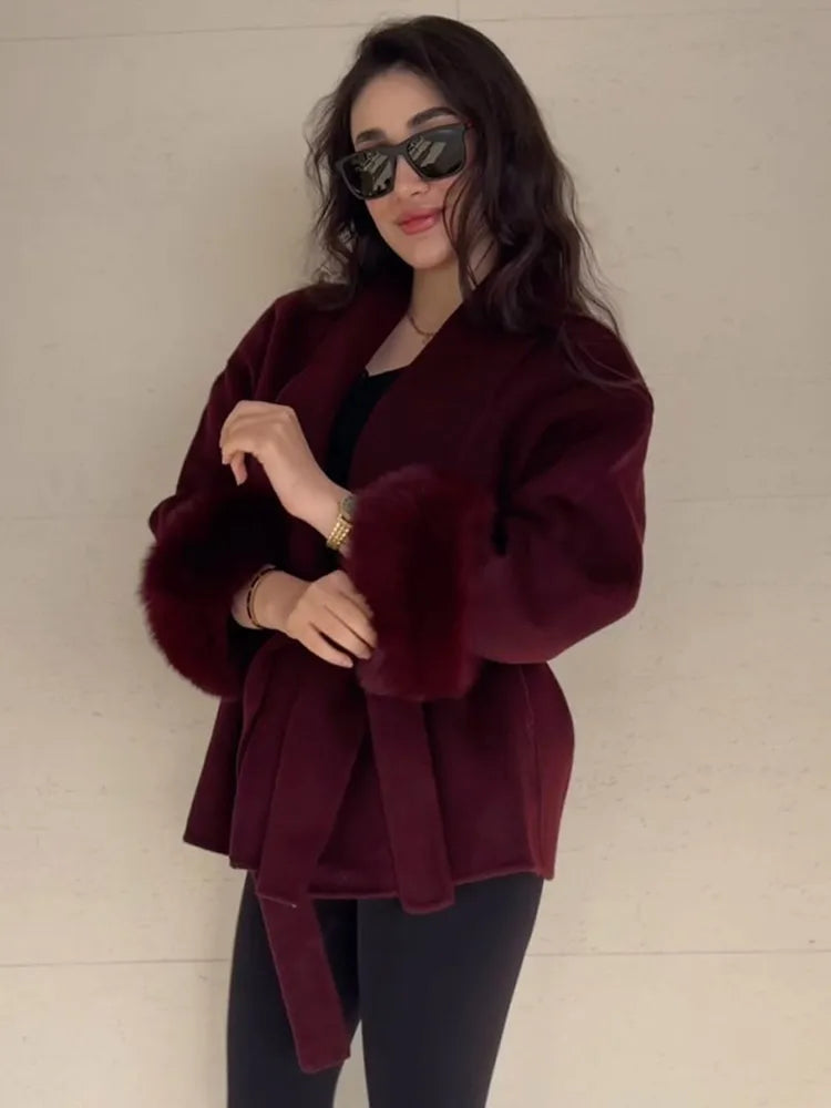 Burgundy Cuffed Wool Coat