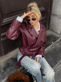 Wine Red Short Leather Coat