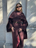 Burgundy Scarf Neck Wool Coat