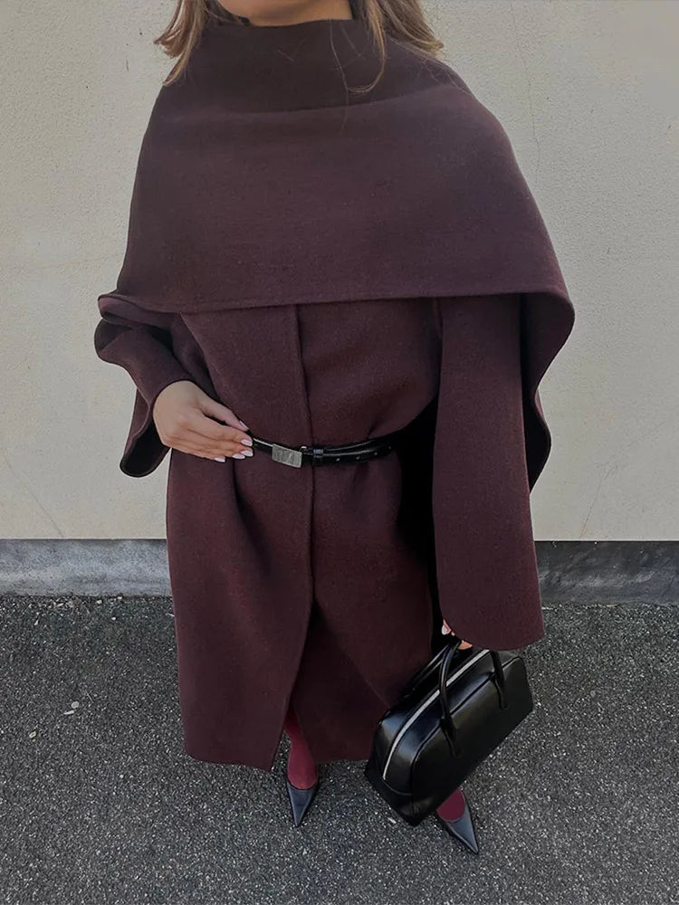 Burgundy Scarf Neck Wool Coat
