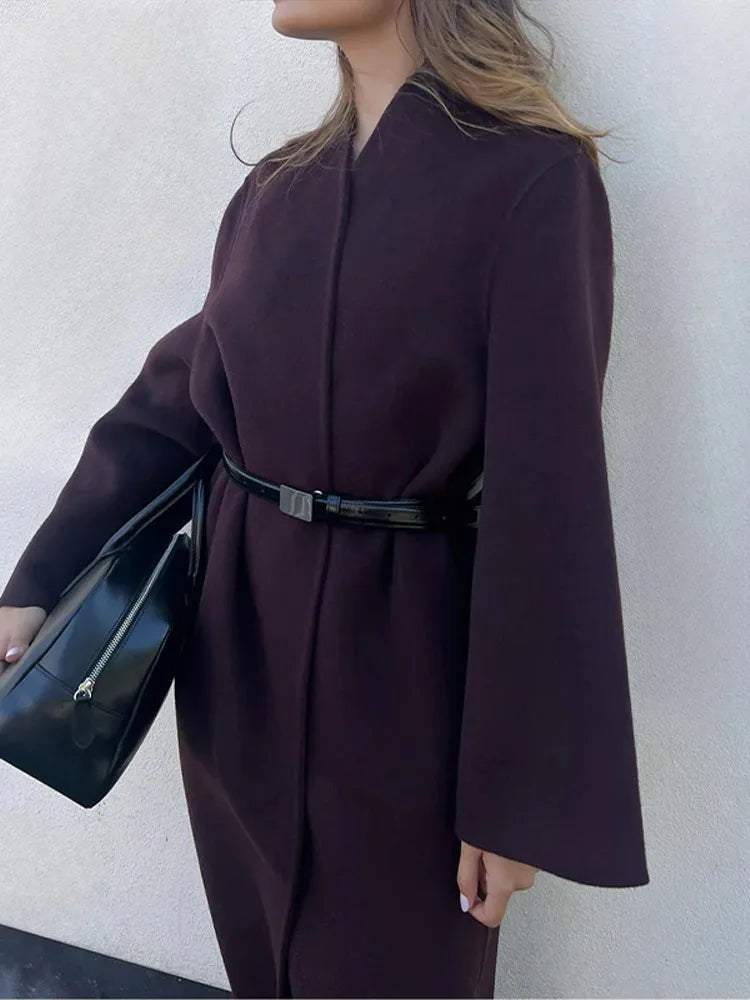 Burgundy Scarf Neck Wool Coat