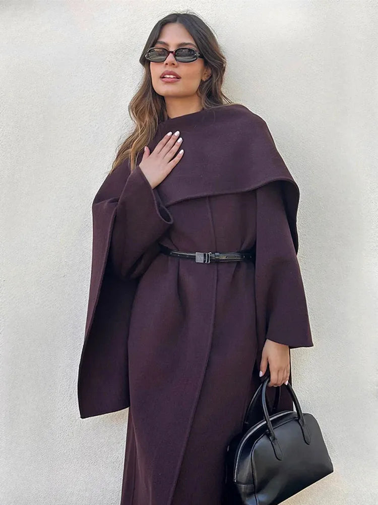 Burgundy Scarf Neck Wool Coat