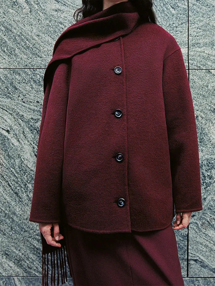 Wine Red Short Wool Coat